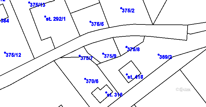 Parcela st. 375/9 v KÚ Srbsko u Karlštejna, Katastrální mapa