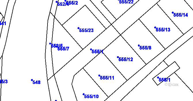 Parcela st. 555/1 v KÚ Srby u Tuchlovic, Katastrální mapa