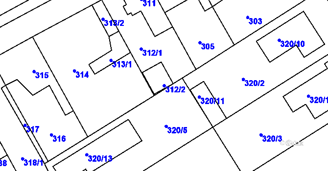 Parcela st. 312/2 v KÚ Srby u Tuchlovic, Katastrální mapa