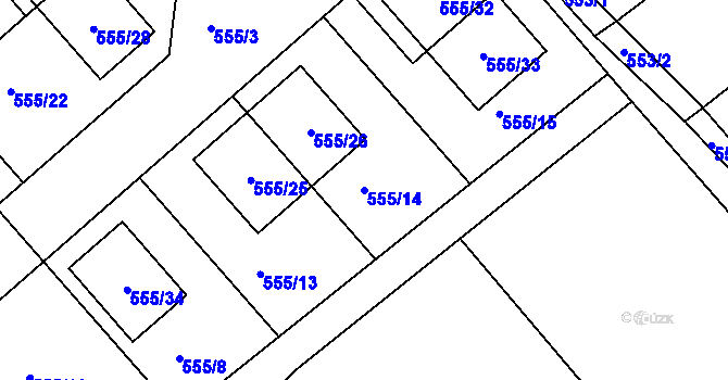 Parcela st. 555/14 v KÚ Srby u Tuchlovic, Katastrální mapa