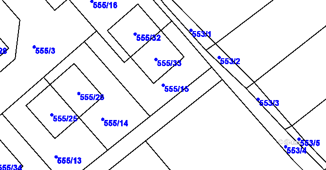 Parcela st. 555/15 v KÚ Srby u Tuchlovic, Katastrální mapa