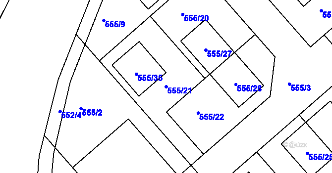 Parcela st. 555/21 v KÚ Srby u Tuchlovic, Katastrální mapa