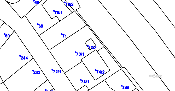 Parcela st. 73/2 v KÚ Srby u Tuchlovic, Katastrální mapa