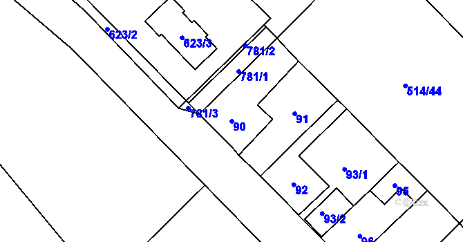 Parcela st. 90 v KÚ Srby u Tuchlovic, Katastrální mapa