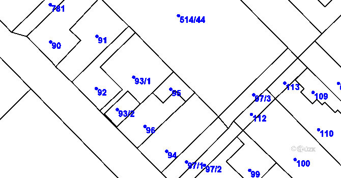 Parcela st. 95 v KÚ Srby u Tuchlovic, Katastrální mapa