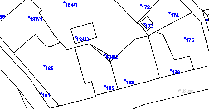 Parcela st. 184/2 v KÚ Srby u Tuchlovic, Katastrální mapa