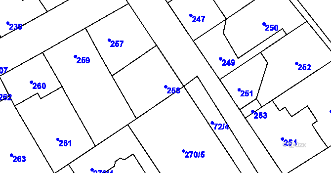 Parcela st. 258 v KÚ Srby u Tuchlovic, Katastrální mapa