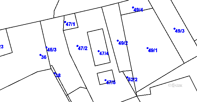 Parcela st. 47/4 v KÚ Srby u Tuchlovic, Katastrální mapa