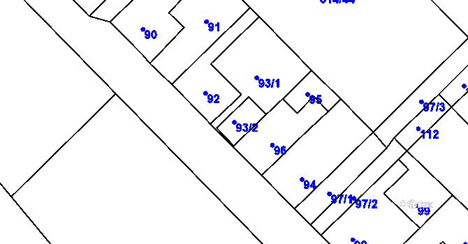 Parcela st. 93/2 v KÚ Srby u Tuchlovic, Katastrální mapa