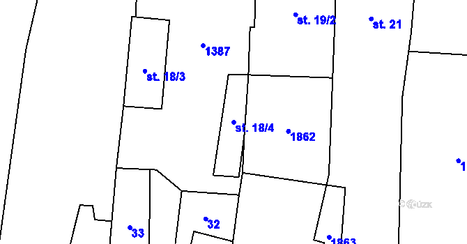 Parcela st. 18/4 v KÚ Srby u Horšovského Týna, Katastrální mapa