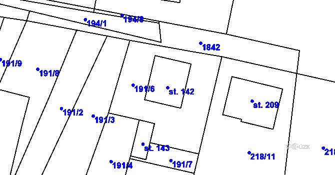 Parcela st. 142 v KÚ Srby u Horšovského Týna, Katastrální mapa
