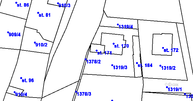 Parcela st. 171 v KÚ Srby u Horšovského Týna, Katastrální mapa