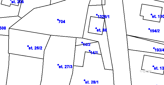 Parcela st. 14/2 v KÚ Srby u Horšovského Týna, Katastrální mapa