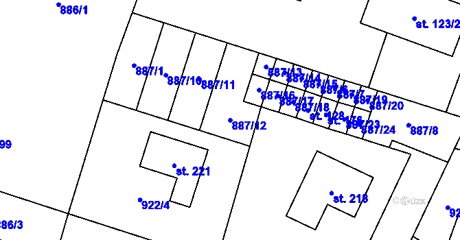 Parcela st. 887/12 v KÚ Srby u Horšovského Týna, Katastrální mapa