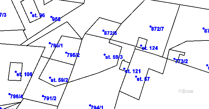 Parcela st. 59/3 v KÚ Srdov, Katastrální mapa