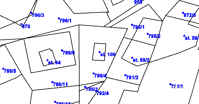 Parcela st. 106 v KÚ Srdov, Katastrální mapa