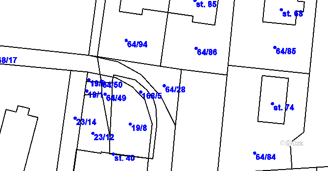 Parcela st. 64/28 v KÚ Pohránov, Katastrální mapa