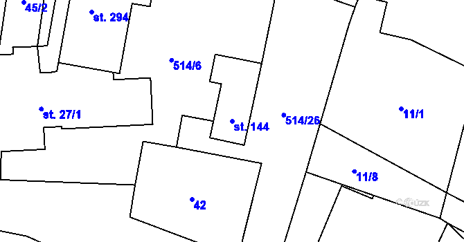 Parcela st. 144 v KÚ Srch, Katastrální mapa