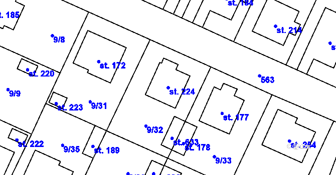 Parcela st. 224 v KÚ Srch, Katastrální mapa