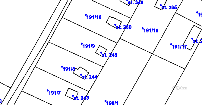 Parcela st. 245 v KÚ Srch, Katastrální mapa