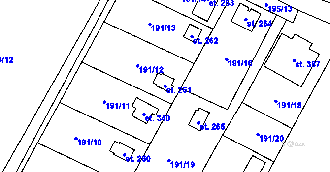 Parcela st. 261 v KÚ Srch, Katastrální mapa