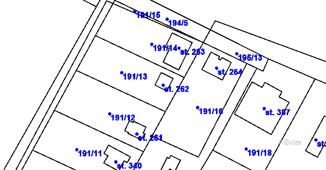 Parcela st. 262 v KÚ Srch, Katastrální mapa