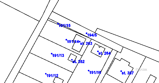 Parcela st. 263 v KÚ Srch, Katastrální mapa