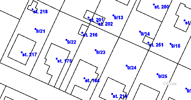 Parcela st. 9/23 v KÚ Srch, Katastrální mapa