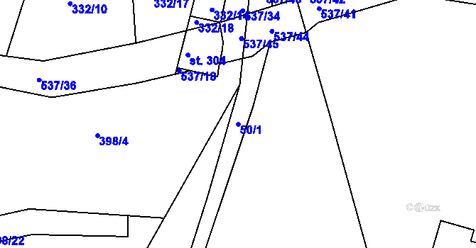 Parcela st. 50/1 v KÚ Srch, Katastrální mapa