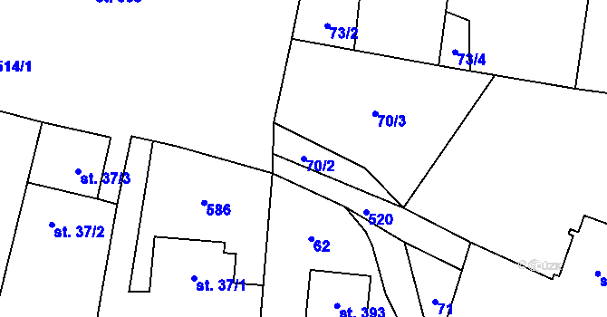 Parcela st. 70/2 v KÚ Srch, Katastrální mapa