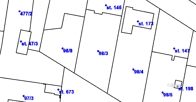 Parcela st. 98/3 v KÚ Srch, Katastrální mapa