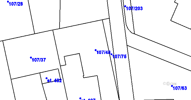 Parcela st. 107/48 v KÚ Srch, Katastrální mapa