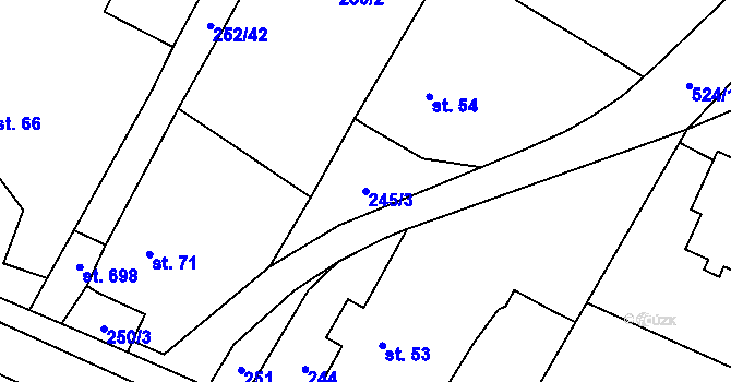 Parcela st. 245/3 v KÚ Srch, Katastrální mapa