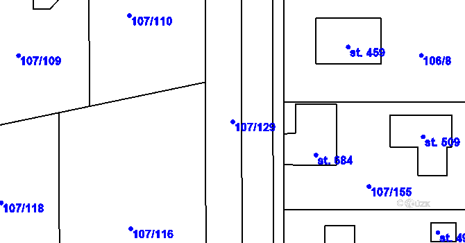 Parcela st. 107/129 v KÚ Srch, Katastrální mapa