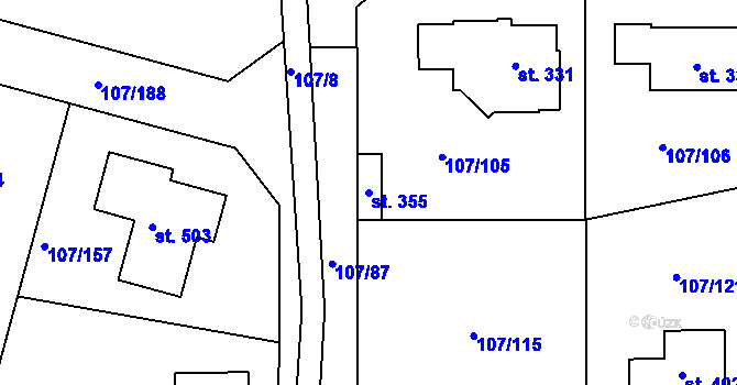 Parcela st. 355 v KÚ Srch, Katastrální mapa