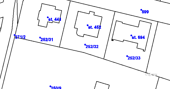 Parcela st. 252/32 v KÚ Srch, Katastrální mapa