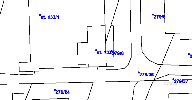 Parcela st. 133/5 v KÚ Srch, Katastrální mapa