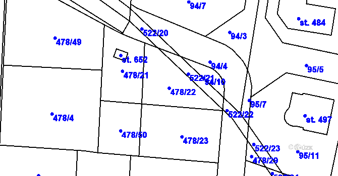 Parcela st. 478/22 v KÚ Srch, Katastrální mapa