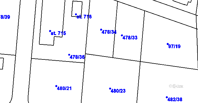 Parcela st. 479/9 v KÚ Srch, Katastrální mapa