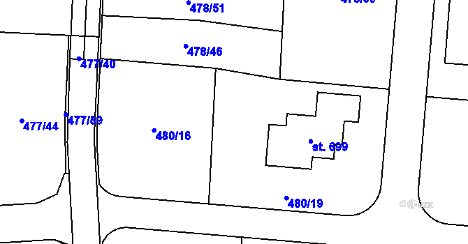 Parcela st. 479/13 v KÚ Srch, Katastrální mapa