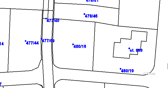 Parcela st. 479/14 v KÚ Srch, Katastrální mapa