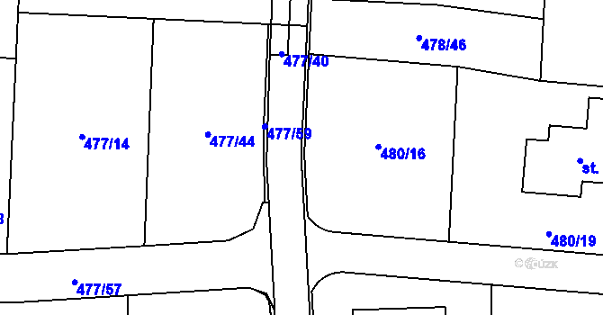 Parcela st. 479/16 v KÚ Srch, Katastrální mapa