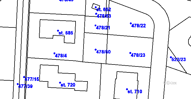 Parcela st. 478/50 v KÚ Srch, Katastrální mapa