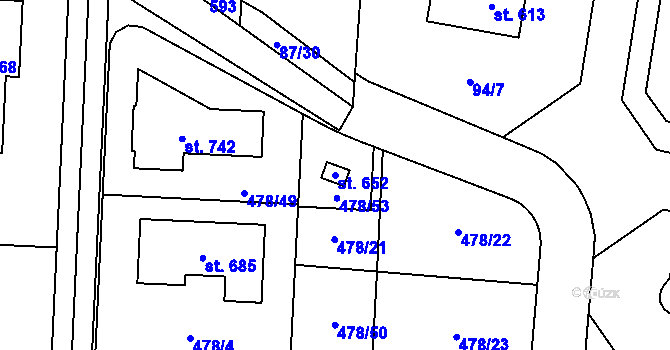 Parcela st. 652 v KÚ Srch, Katastrální mapa