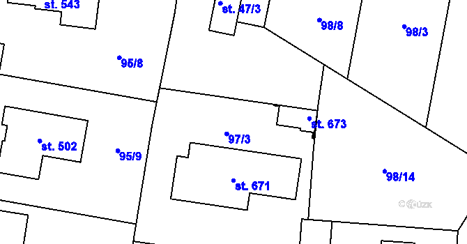 Parcela st. 477/58 v KÚ Srch, Katastrální mapa