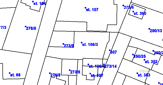 Parcela st. 106/3 v KÚ Srch, Katastrální mapa