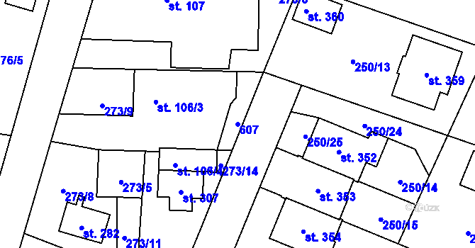 Parcela st. 607 v KÚ Srch, Katastrální mapa