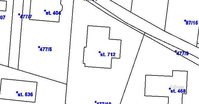 Parcela st. 712 v KÚ Srch, Katastrální mapa
