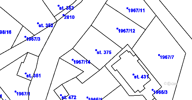 Parcela st. 375 v KÚ Srní I, Katastrální mapa