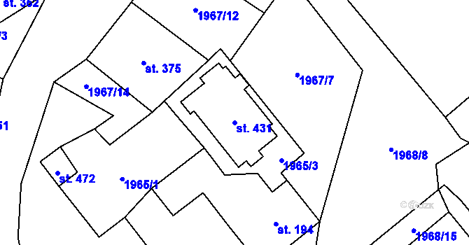 Parcela st. 431 v KÚ Srní I, Katastrální mapa